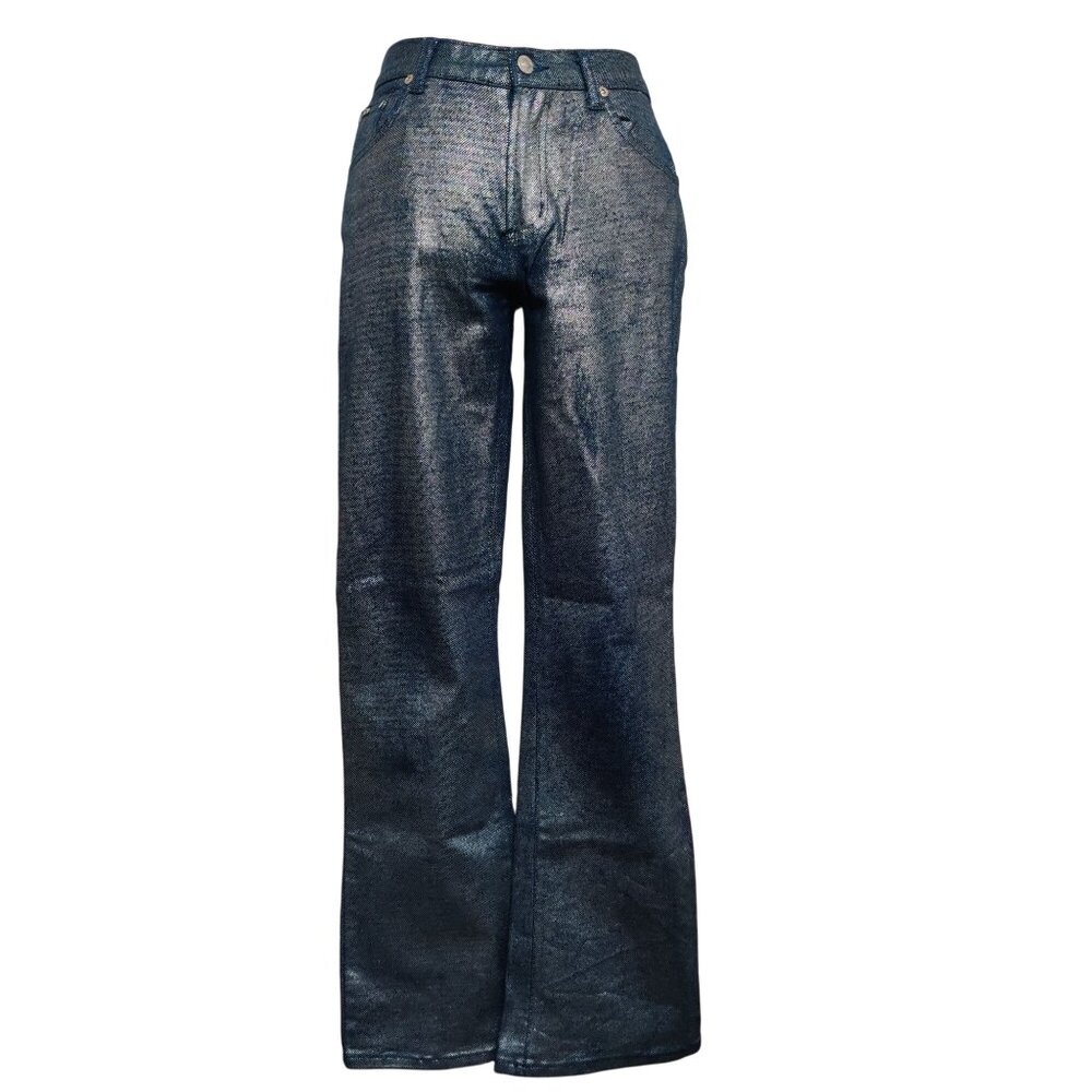 Vintage XOXO Womens Juniors Jeans Flare Y2K Metallic Denim Silver Blue Sz 9 10